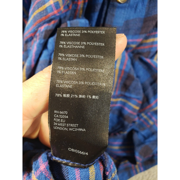 Anthropologie Shirt Womens Medium Blue 1/2 Button Isadora Flannel Plaid Stretch - Picture 10 of 11